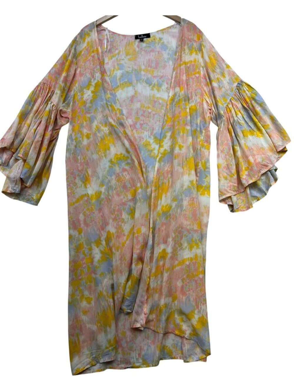 Lulus Women's Open Front Kimono Cover-Up Bell Sleeve One Size Ardine Peach Print